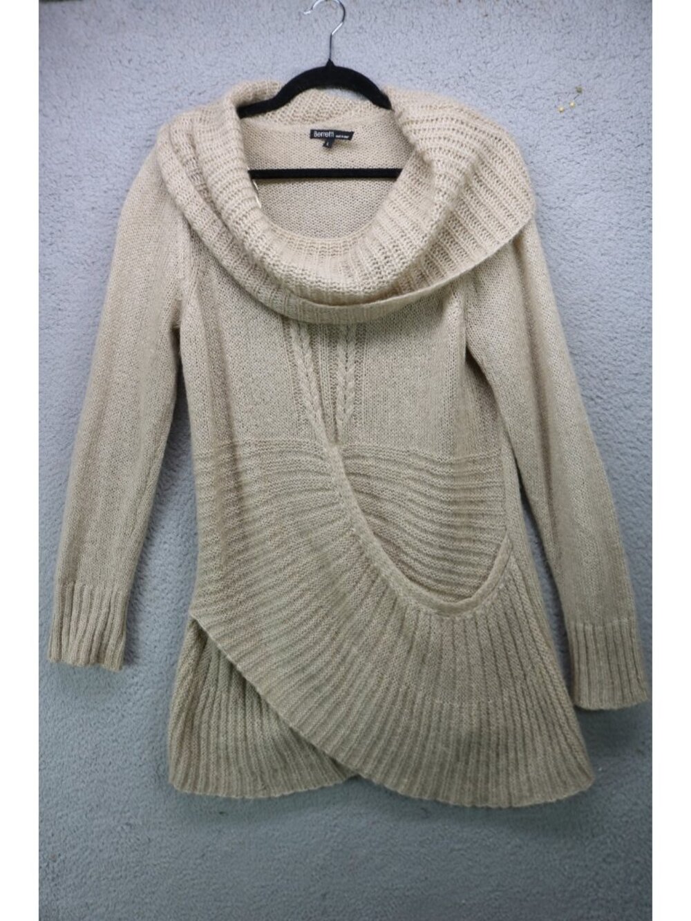 Berretti Made in Italy Mohair Wool Cowl Neck Sweater-Size Large-Asymmetrical Hem